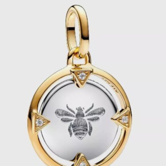 Authentic PANDORA SS and 14k plated Two-tone Bee Medallion Charm 763417C01 - Picture 2 of 13